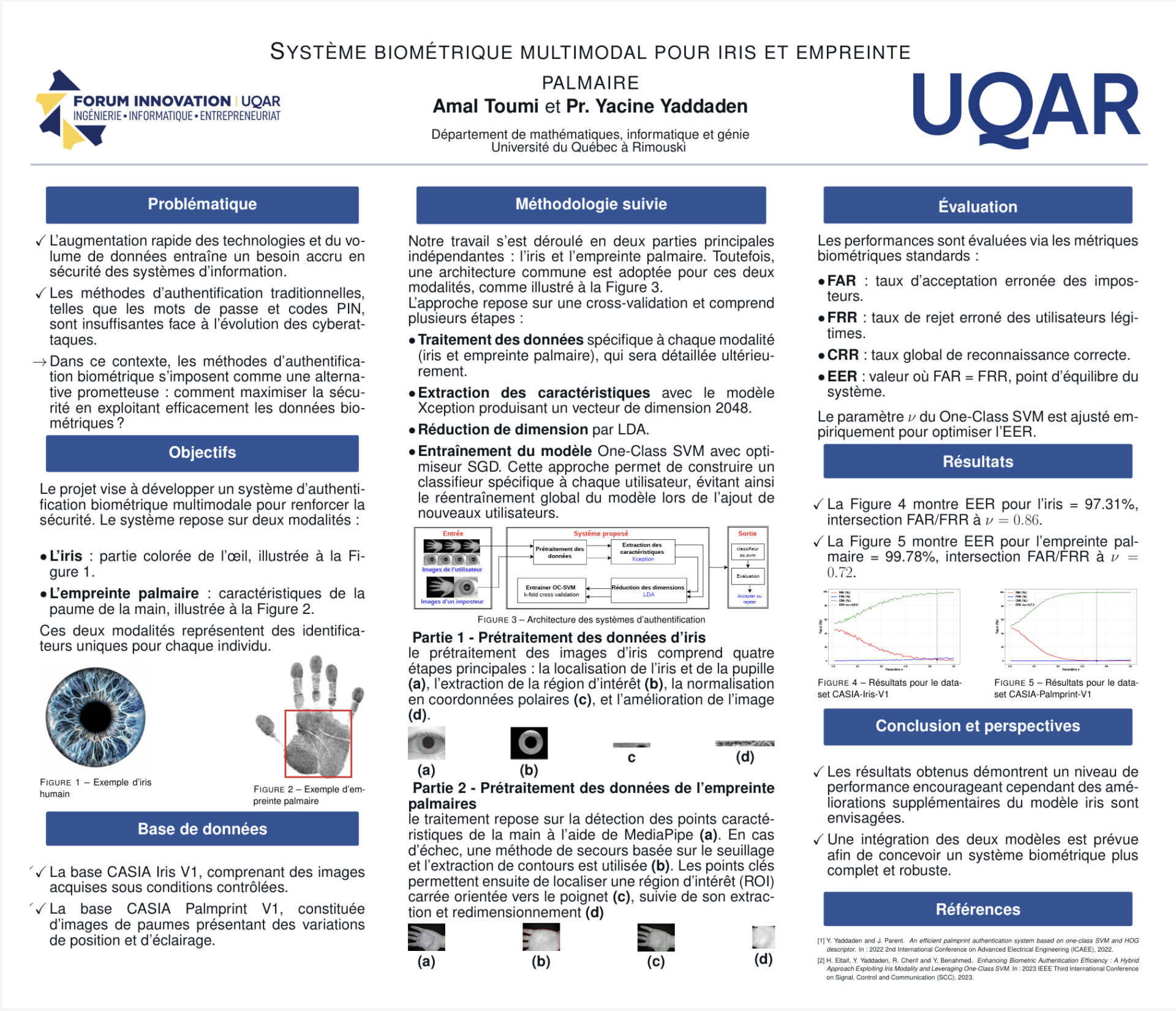 Système biométrique multimodal pour iris et empreinte palmaire
