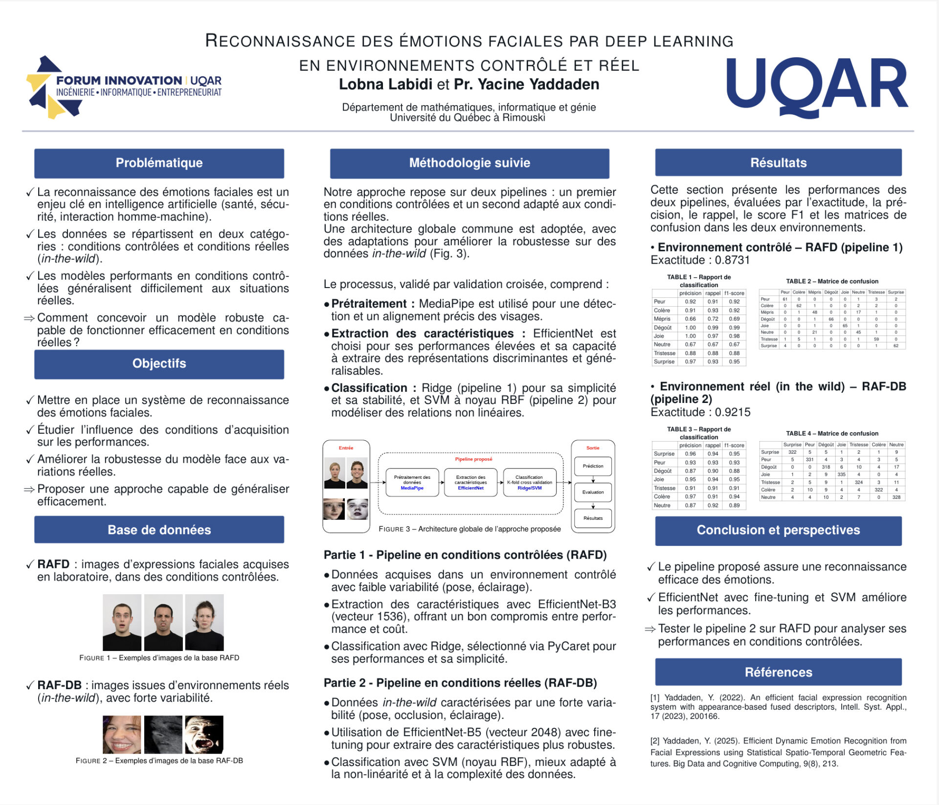 Reconnaissance des émotions faciales par deep learning en environnements contrôlé et réel